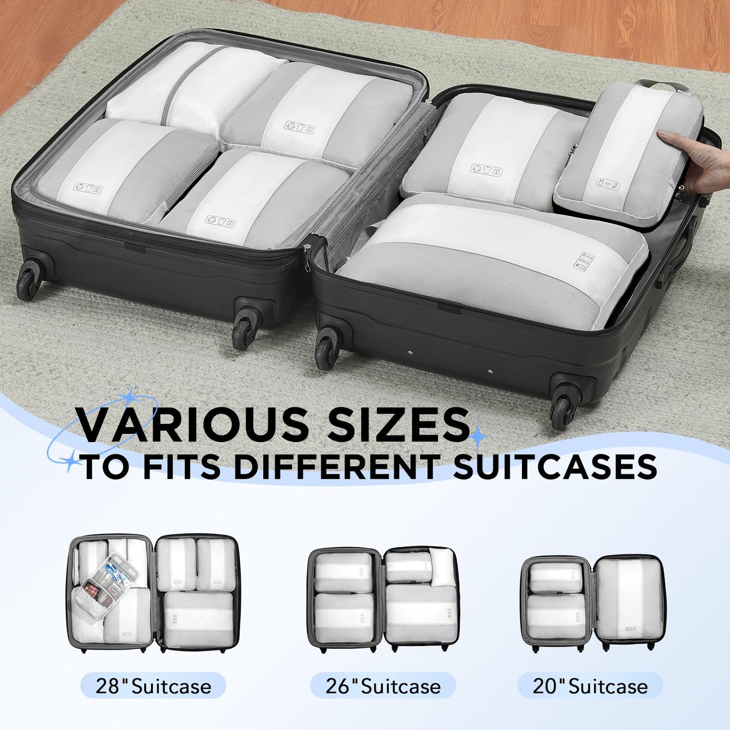 10 Set Compression Packing Cubes for Travel Essentials,Compressible Expandable Packing Cubes for Suitcase,OlarHike Luggage Organizer Bags for Travel,Handy Helper for Organizing Clothes(Black)