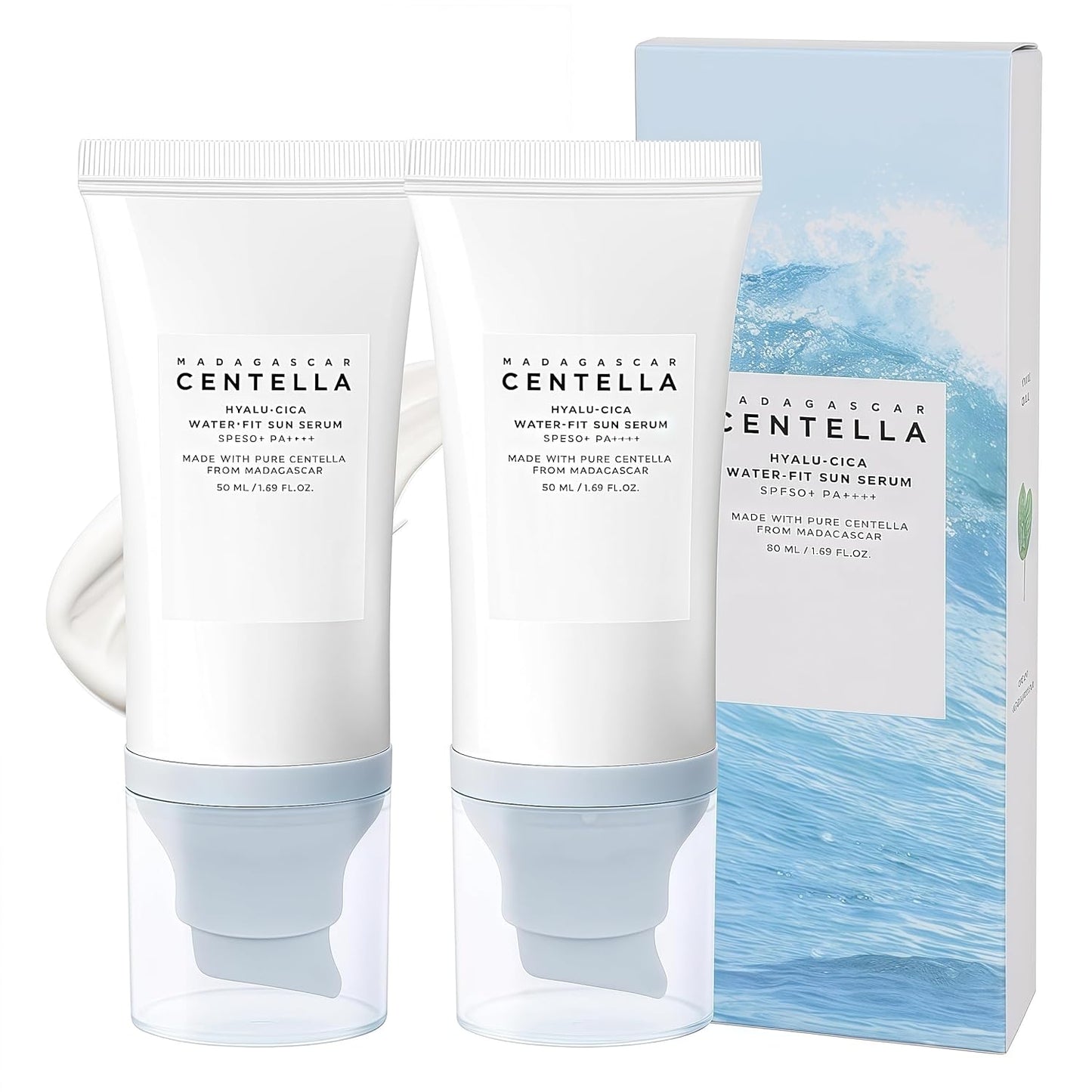 Centella Sunscreen SPF 50-50ML 𝑴𝒂𝒅𝒂𝒈𝒂𝒔𝒄𝒂𝒓 Sunscreen Face Serum, Daily UV Defense Sunblock Summer for Face（2pcs）