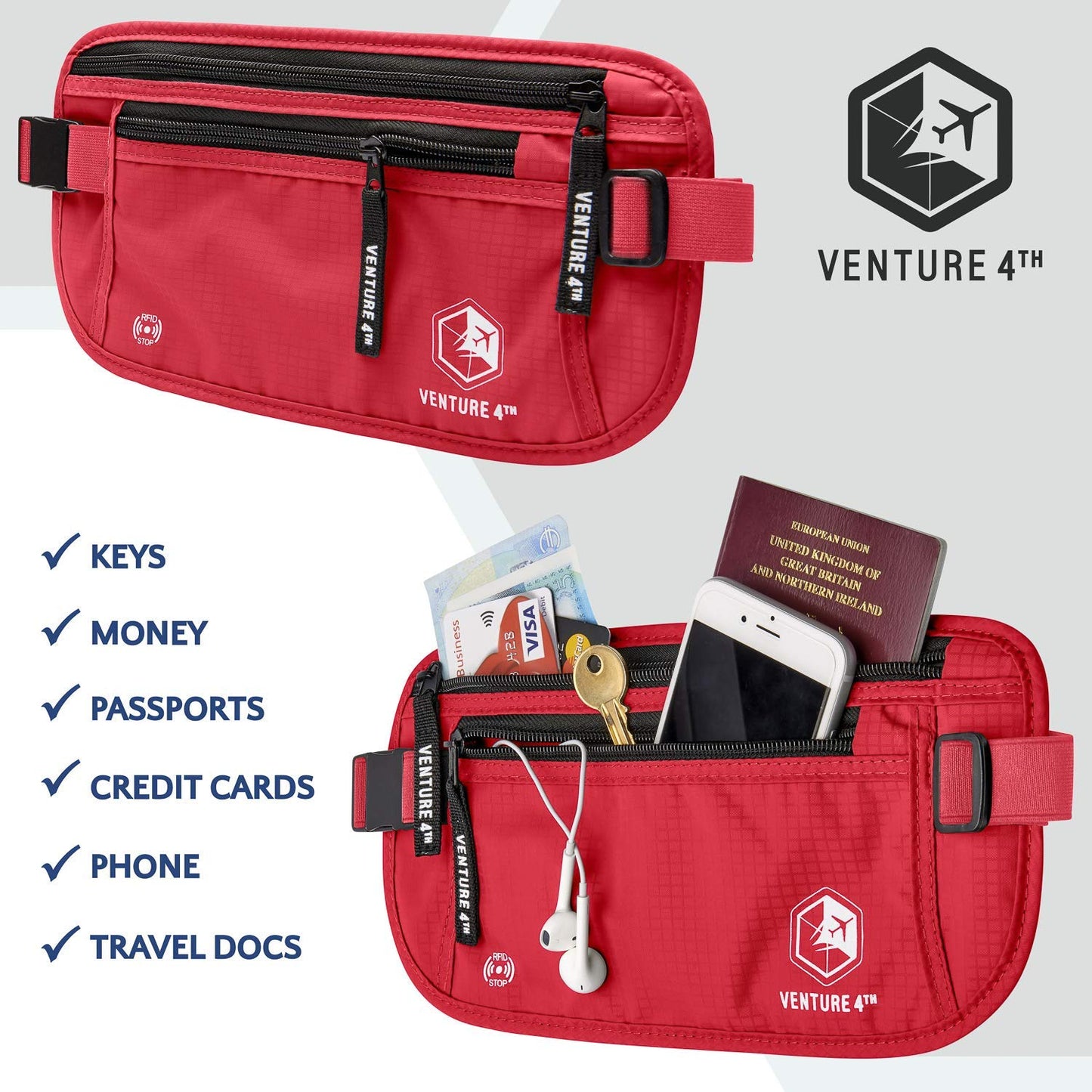 VENTURE 4TH Travel Money Belt - RFID Blocking (Gray)