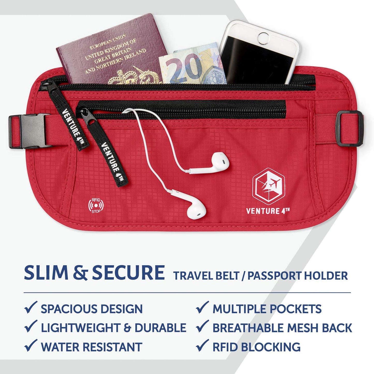 VENTURE 4TH Travel Money Belt - RFID Blocking (Gray)