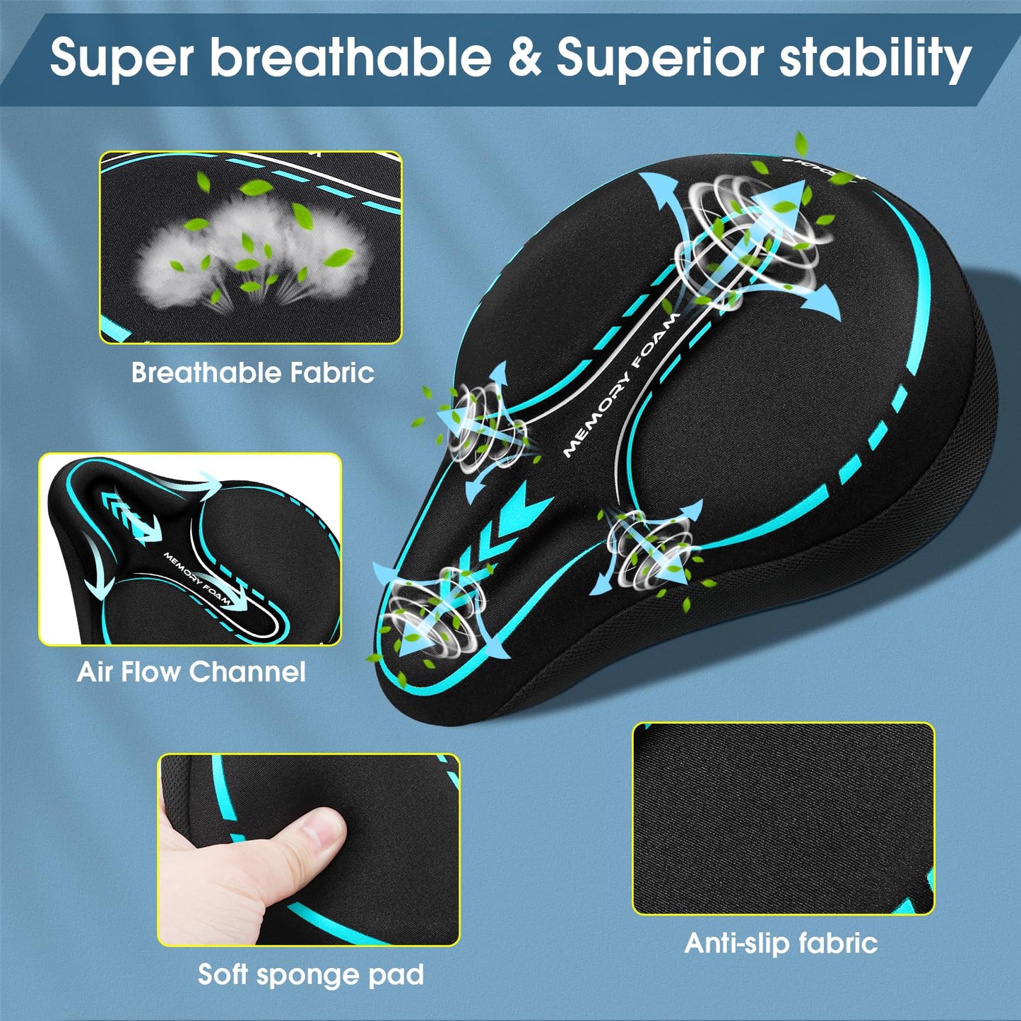 MSDADA New Large Gel Bike Seat Cover, Extra Soft Bike Seat Cushion for Men Women Comfort Wide, Fits Indoor/Outdoor/Exercise Bikes (11.22 inch x 10.03 inch)