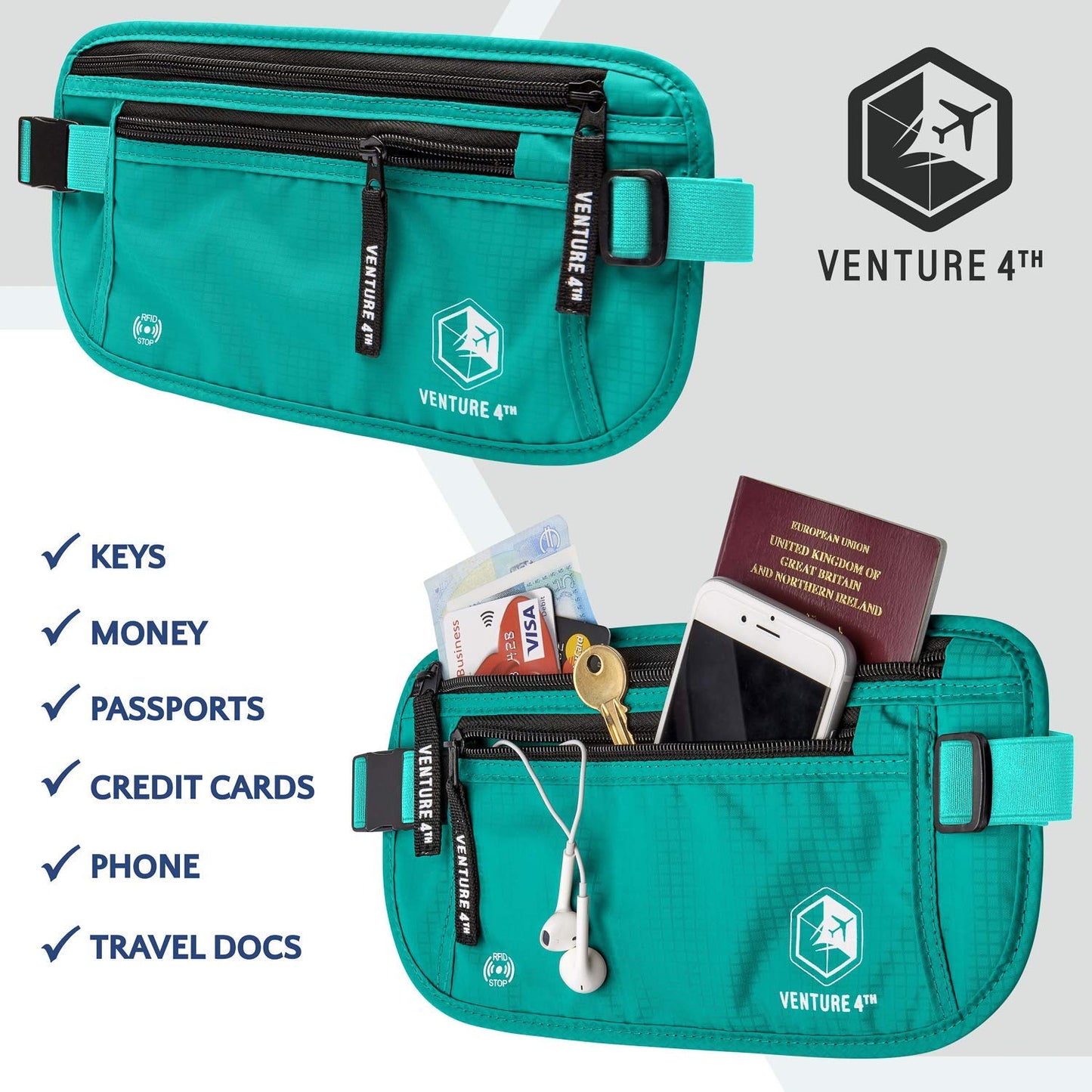 VENTURE 4TH Travel Money Belt - RFID Blocking (Gray)
