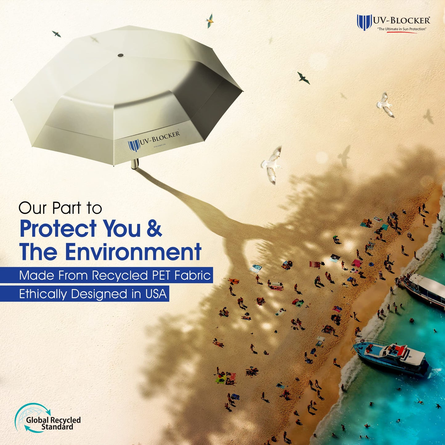 UV-Blocker Compact Sun Protection UV Umbrella - Auto Open/Close - Double Vented Canopy - Windproof Sun Umbrella for Walking - 55+ UPF - 42"/44"/58"