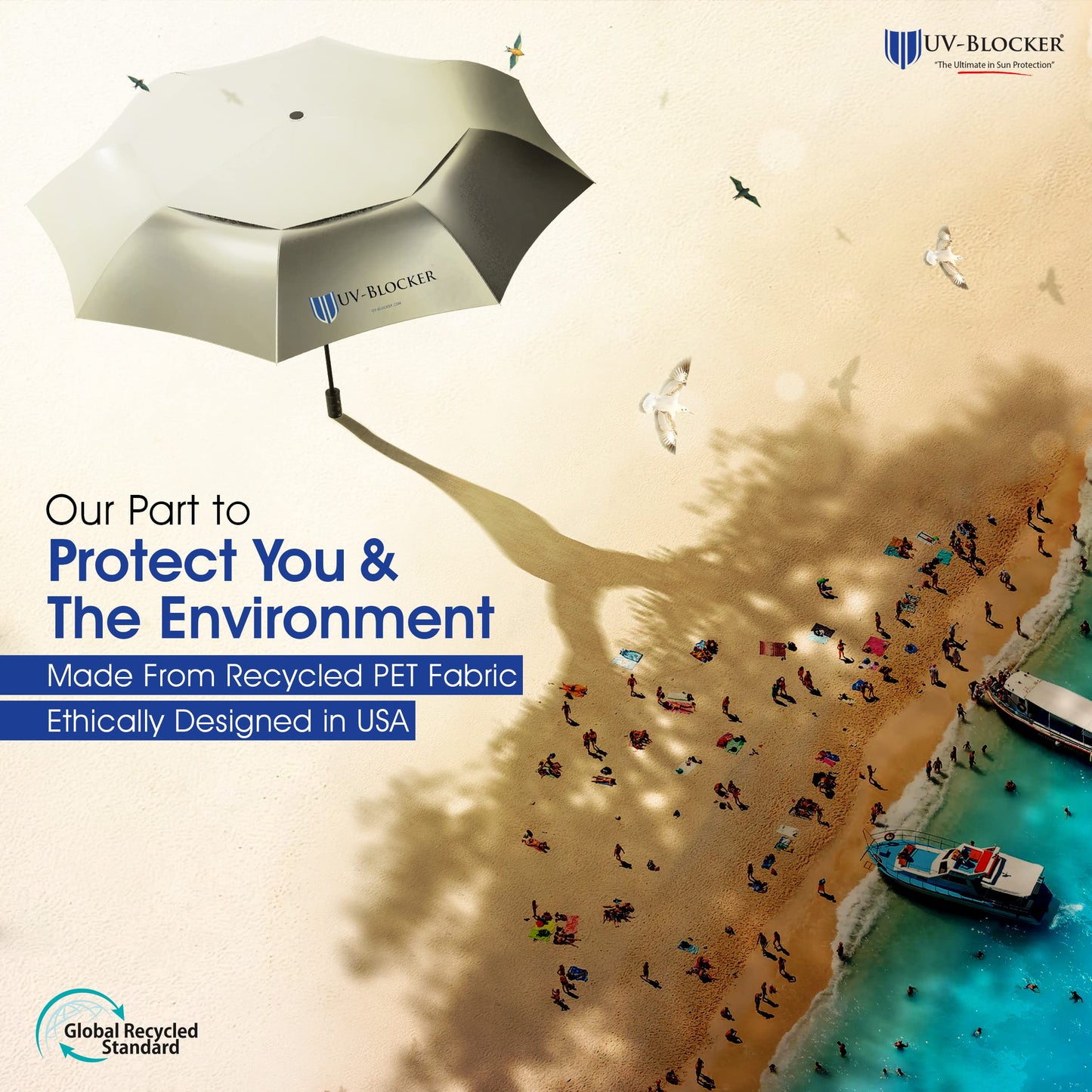 UV-Blocker Compact Sun Protection UV Umbrella - Auto Open/Close - Double Vented Canopy - Windproof Sun Umbrella for Walking - 55+ UPF - 42"/44"/58"