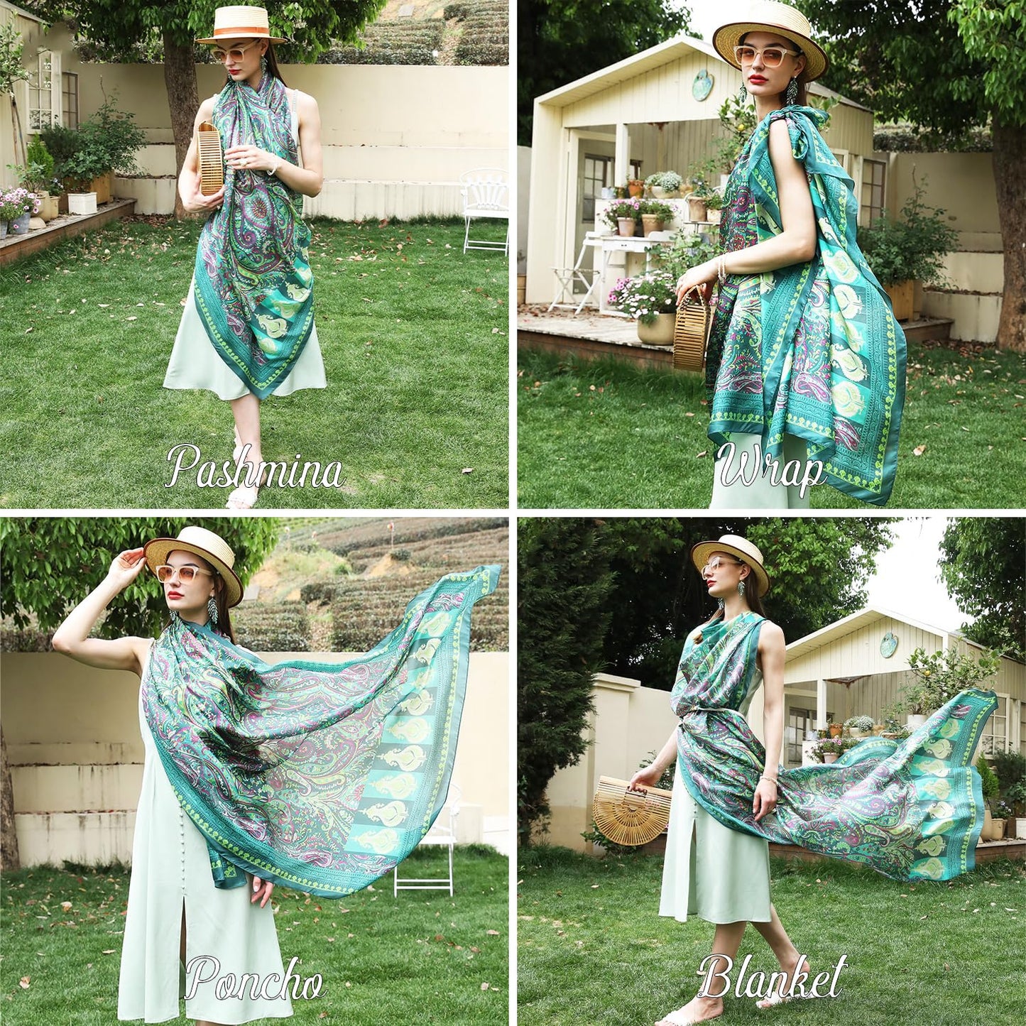 DANA XU 100% Mulberry Satin Silk Summer Travel Scarf Extra Large Women Floral Shawl Oversize Soft Wraps For Evening Dresses