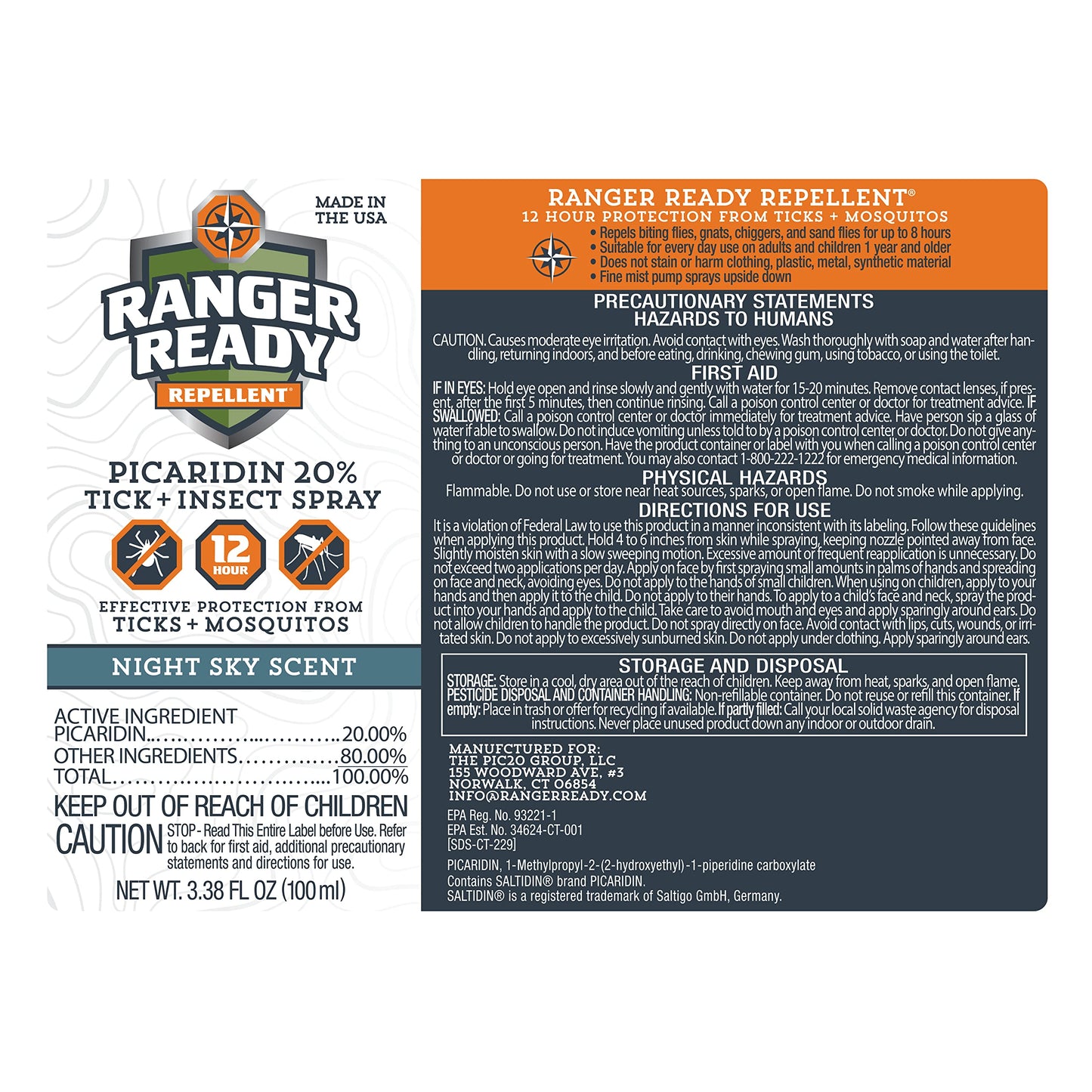 Ranger Ready Repellents Picaridin Insect Repellent Spray - Mosquito Repellent and Tick Spray, Scent Zero, Travel Size Bug Spray (3.4 oz, Pack of 1)