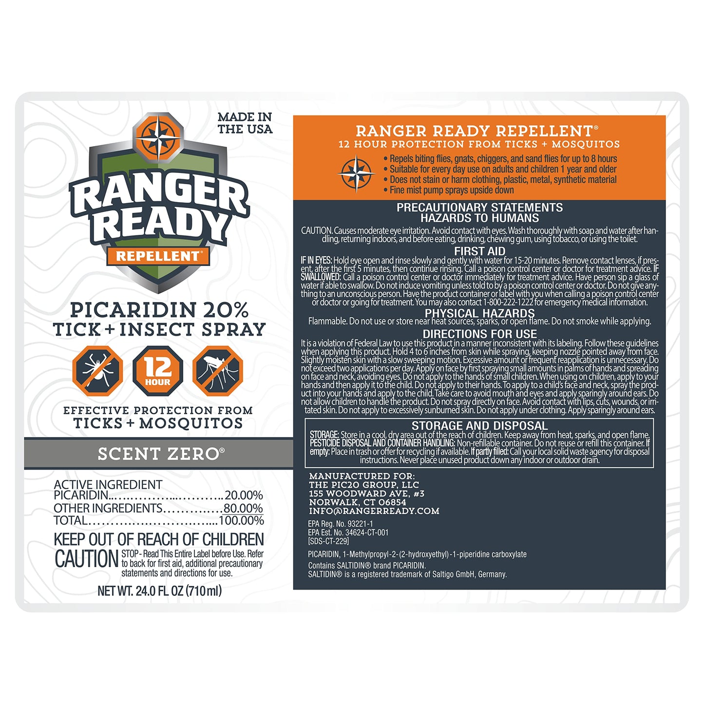 Ranger Ready Repellents Picaridin Insect Repellent Spray - Mosquito Repellent and Tick Spray, Scent Zero, Travel Size Bug Spray (3.4 oz, Pack of 1)