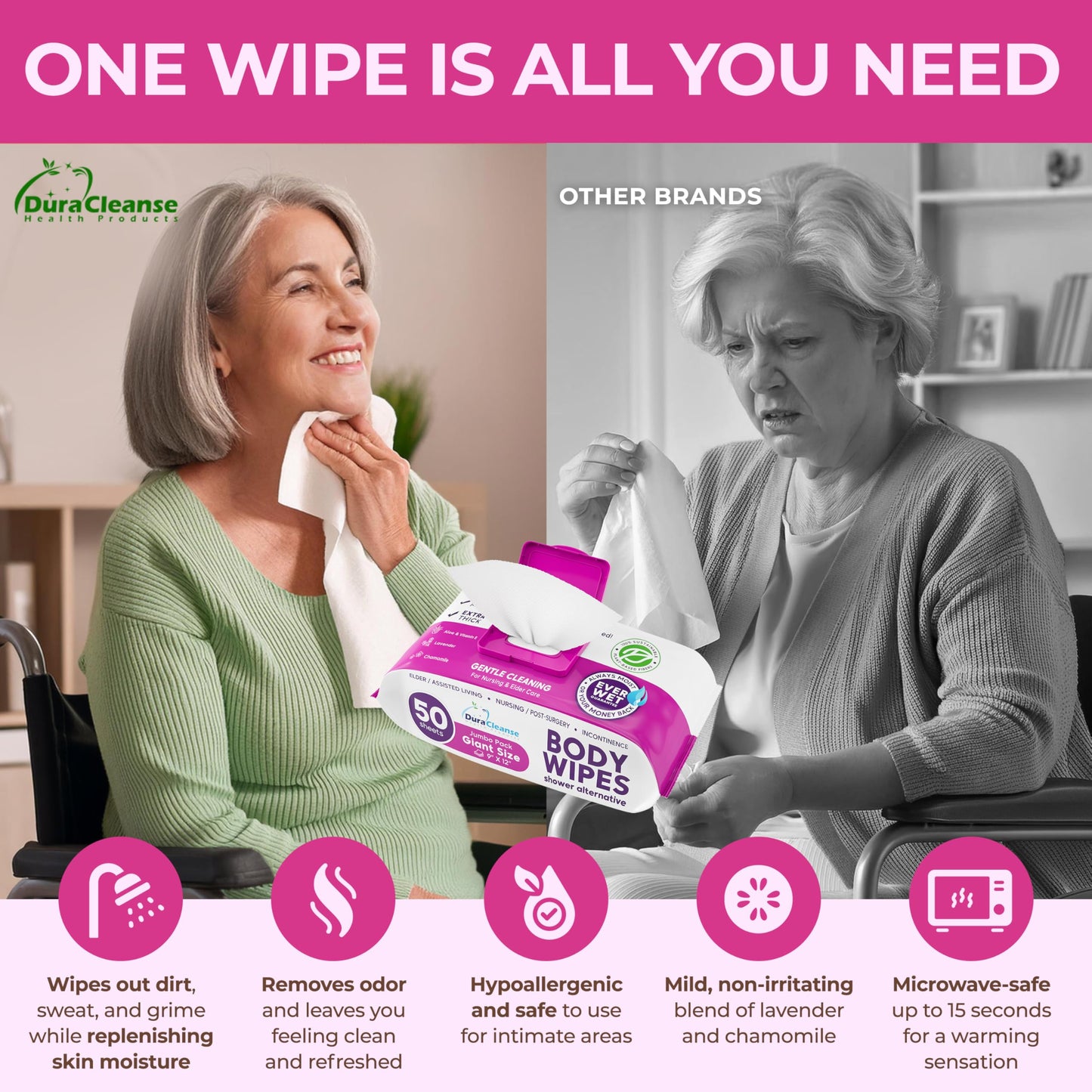 Body Wipes for Adults Bathing No Rinse - 20 Count Travel Shower Wipes - 9" x 12" Individually Wrapped Thick Cleansing Waterless Wash Scrubs - Disposable Washcloths for Camping & Elderly Incontinence