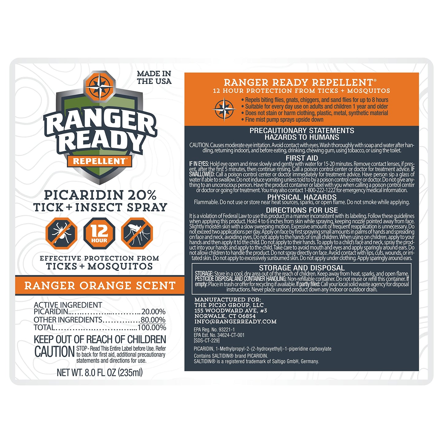 Ranger Ready Repellents Picaridin Insect Repellent Spray - Mosquito Repellent and Tick Spray, Scent Zero, Travel Size Bug Spray (3.4 oz, Pack of 1)