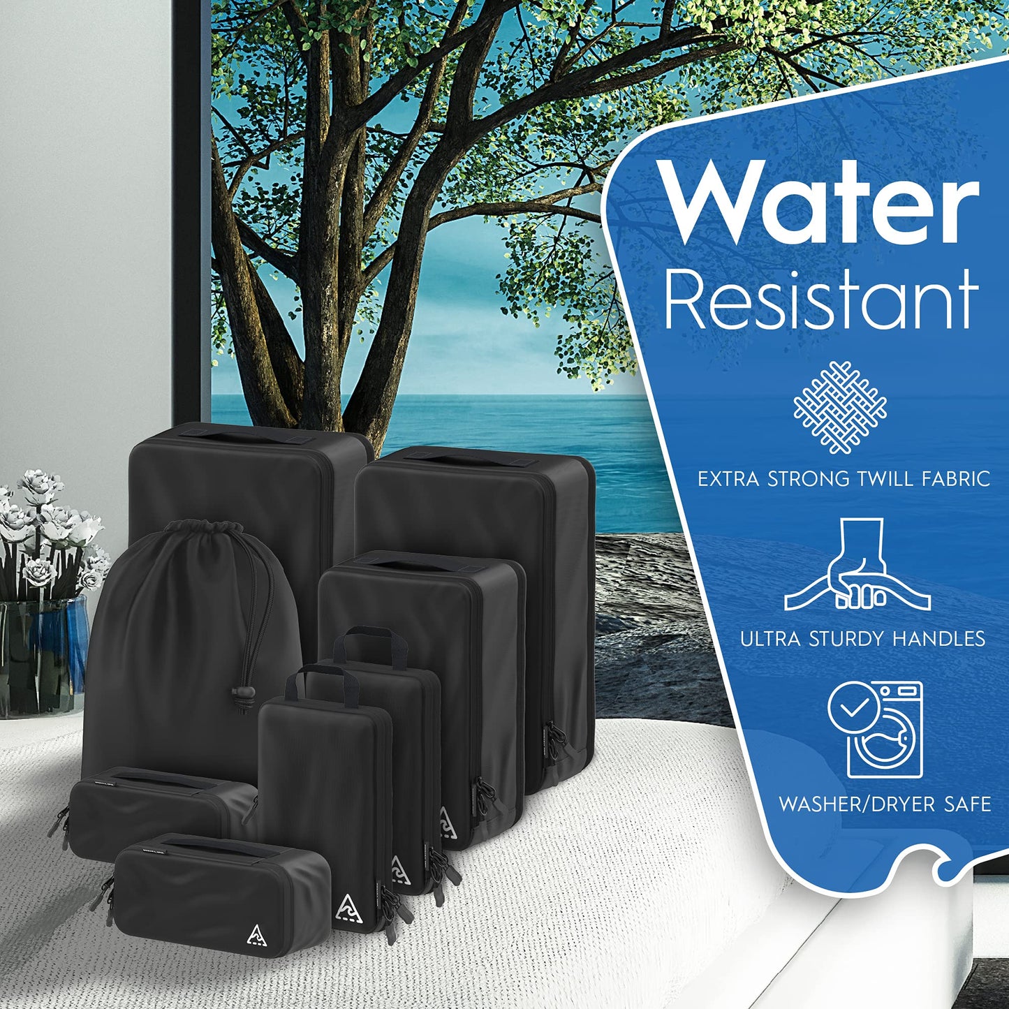 8 Set/4 Set Deluxe Compression Packing Cubes Travel - Maximize Space In Luggage With Patented HybridMax Double Capacity Design, Luxury Compressible Packing Cubes For Travel, Large, Small, & Medium