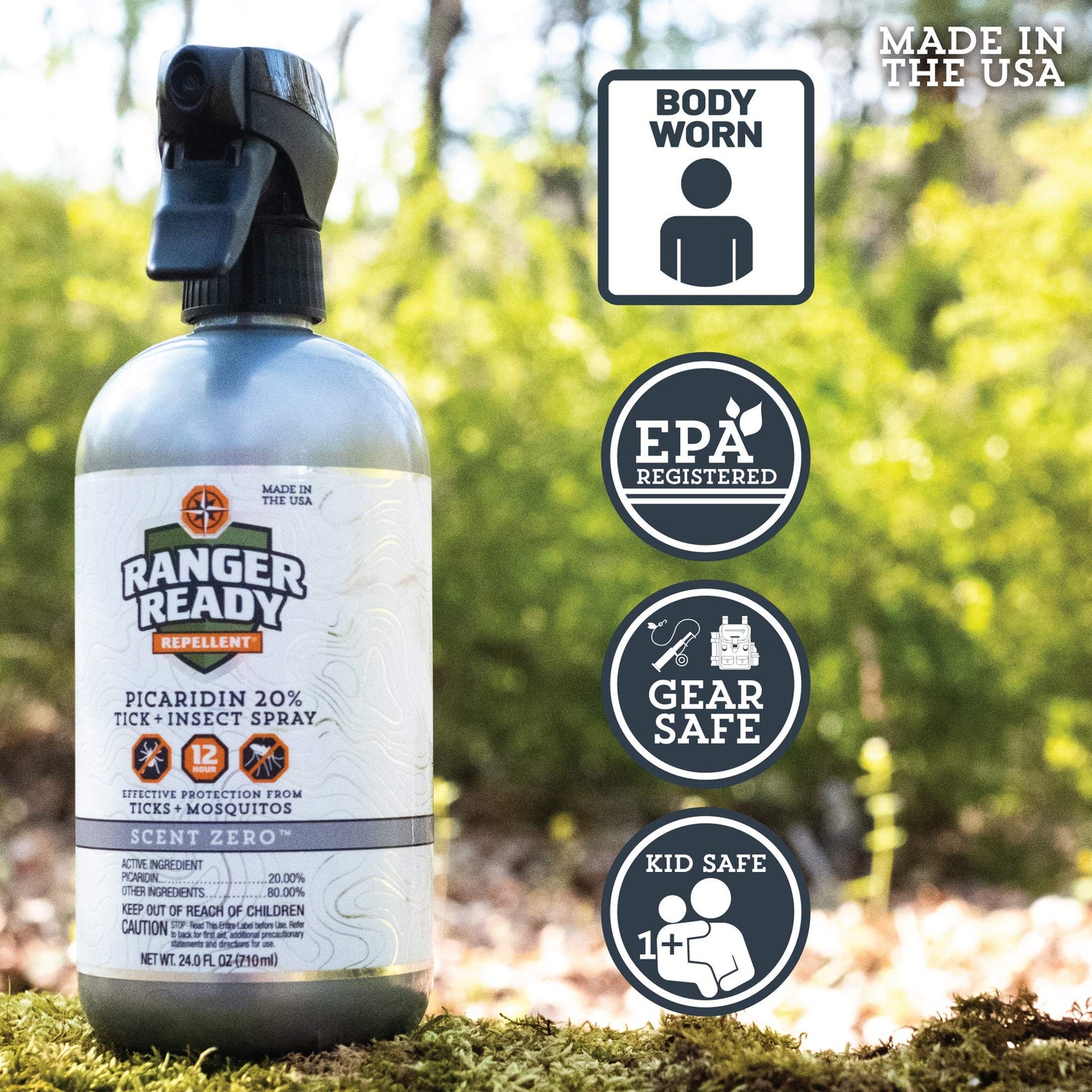 Ranger Ready Repellents Picaridin Insect Repellent Spray - Mosquito Repellent and Tick Spray, Scent Zero, Travel Size Bug Spray (3.4 oz, Pack of 1)