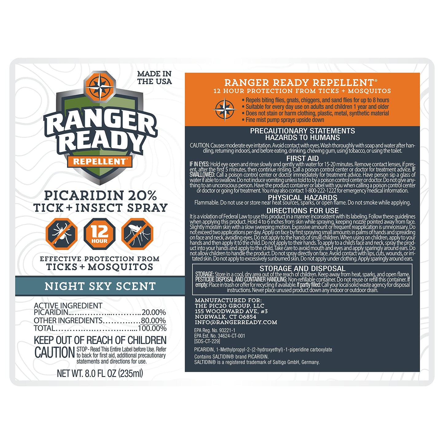 Ranger Ready Repellents Picaridin Insect Repellent Spray - Mosquito Repellent and Tick Spray, Scent Zero, Travel Size Bug Spray (3.4 oz, Pack of 1)