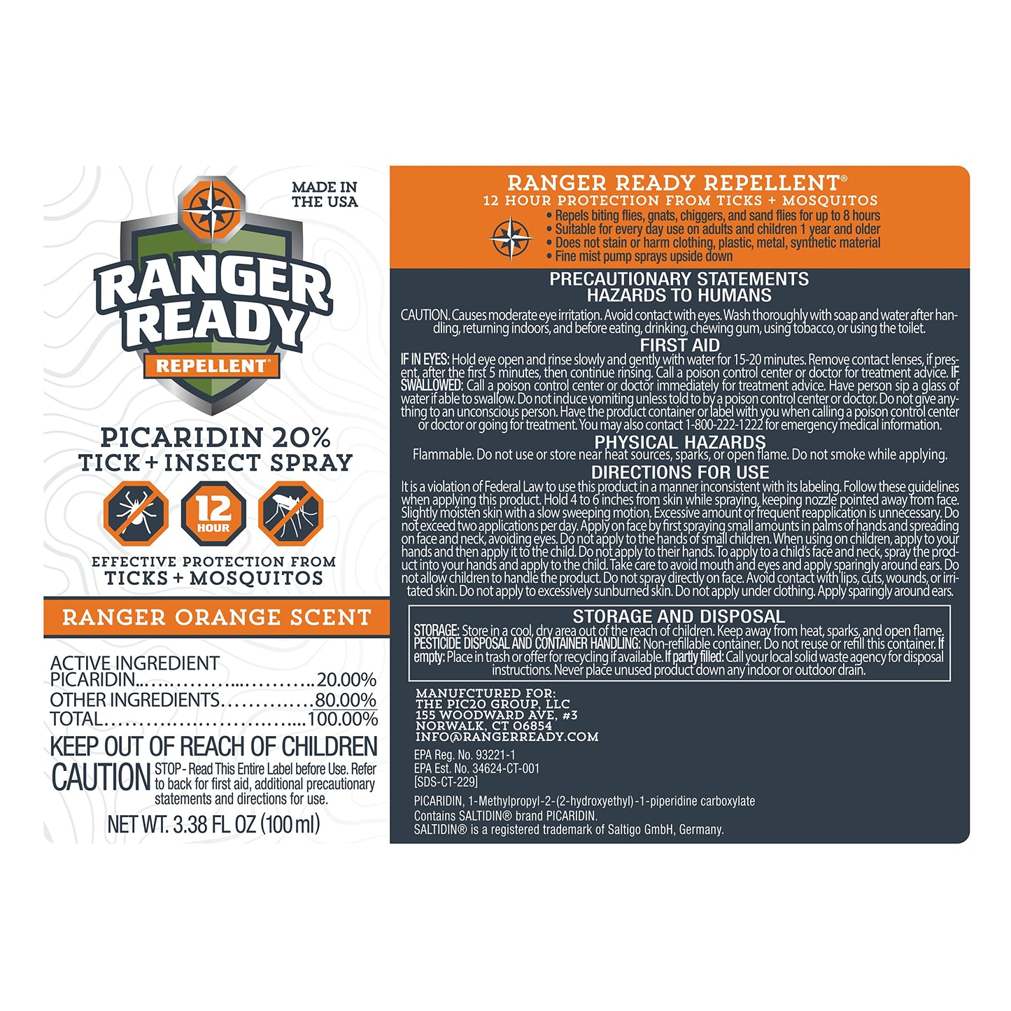 Ranger Ready Repellents Picaridin Insect Repellent Spray - Mosquito Repellent and Tick Spray, Scent Zero, Travel Size Bug Spray (3.4 oz, Pack of 1)